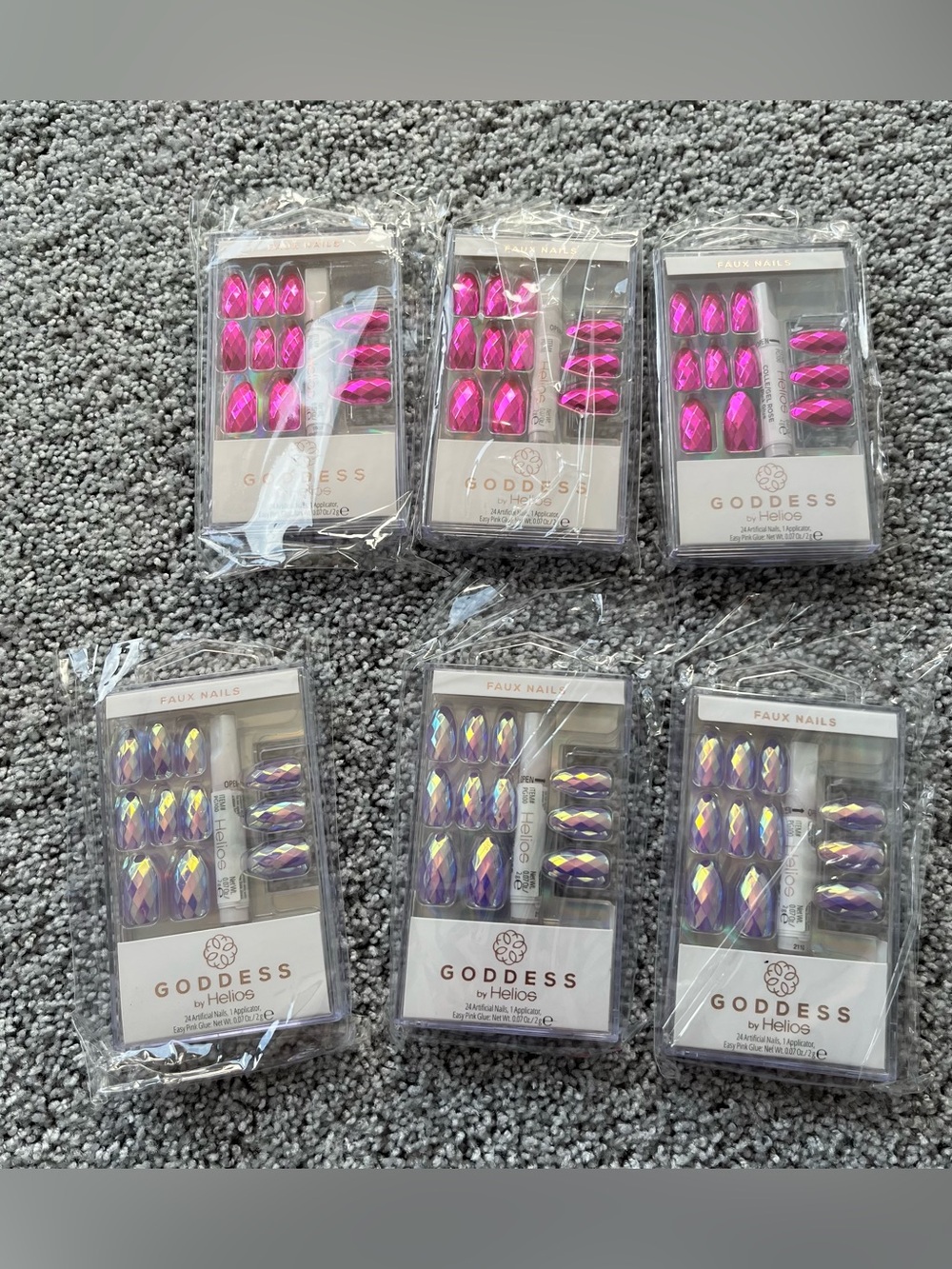 Goddess Faux Nails - Hot Pink & Iridescent Purple Sets (6sets - 3 of each color)